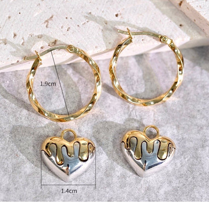 K18YG ツイスト 2way ハート 18K フープピアス ピアス リングピアス ねじり YG イエローゴールド メルティング ツートン WG バイカラー - Jewelry Hills Tokyo