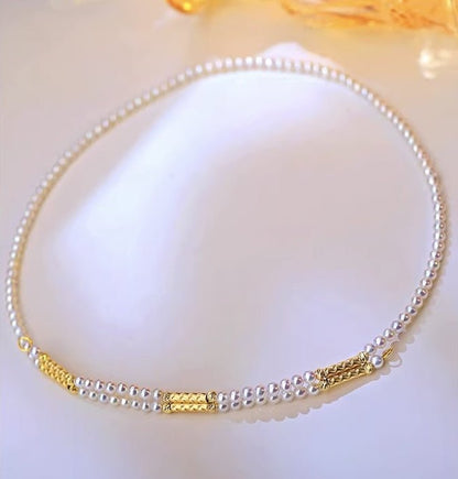 K18YG イエローゴールド あこや真珠 3 - 4mm ロングネックレス 55cm マグネット留め 18金 真珠 パール 18K ベビーあこや ベビーパール ミニパール - Jewelry Hills Tokyo