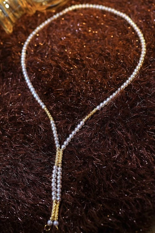 K18YG イエローゴールド あこや真珠 3 - 4mm ロングネックレス 55cm マグネット留め 18金 真珠 パール 18K ベビーあこや ベビーパール ミニパール - Jewelry Hills Tokyo
