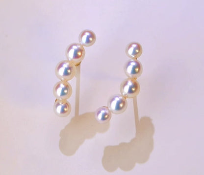K18YG イエローゴールド あこや真珠 5珠 ピアス アコヤ 5玉 5粒 18金 真珠 パール 18K akoya pearl スタッドピアス スマイル シンプル - Jewelry Hills Tokyo