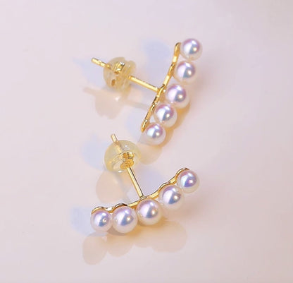K18YG イエローゴールド あこや真珠 5珠 ピアス アコヤ 5玉 5粒 18金 真珠 パール 18K akoya pearl スタッドピアス スマイル シンプル - Jewelry Hills Tokyo
