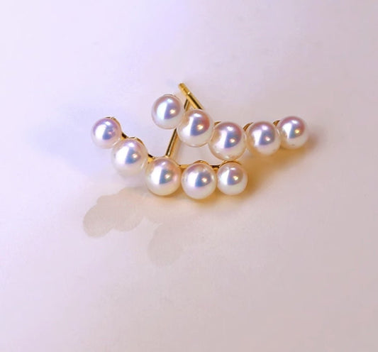 K18YG イエローゴールド あこや真珠 5珠 ピアス アコヤ 5玉 5粒 18金 真珠 パール 18K akoya pearl スタッドピアス スマイル シンプル - Jewelry Hills Tokyo