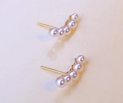 K18YG イエローゴールド あこや真珠 5珠 ピアス アコヤ 5玉 5粒 18金 真珠 パール 18K akoya pearl スタッドピアス スマイル シンプル - Jewelry Hills Tokyo