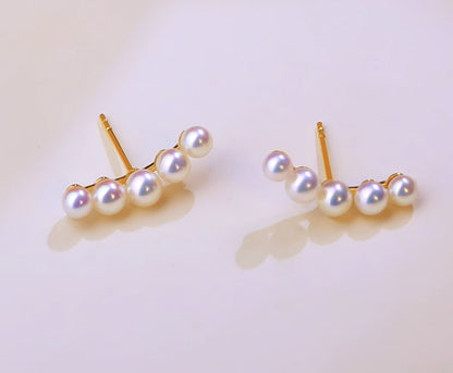 K18YG イエローゴールド あこや真珠 5珠 ピアス アコヤ 5玉 5粒 18金 真珠 パール 18K akoya pearl スタッドピアス スマイル シンプル - Jewelry Hills Tokyo