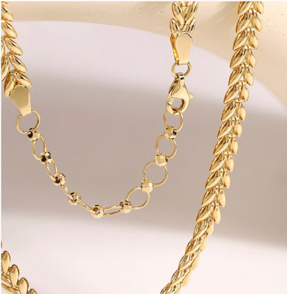 K18YG イエローゴールド ネックレス リーフモチーフ 太め 太い 5mm ボリューム リーフ 麦 イタリアンジュエリー 18K YG 40+5cm - Jewelry Hills Tokyo