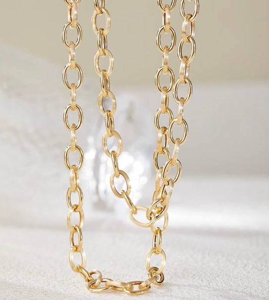 K18YG 8mm ネックレス 45cm~ オーバルチェーン ネックレス 18K オーバル レオンチェーン オーバルチェーン ボリューム 太め 太い メンズ レディース ユニセックス - Jewelry Hills Tokyo