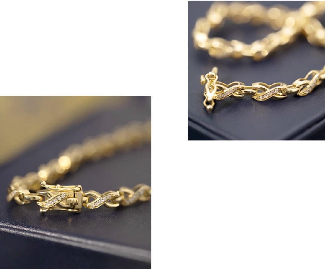 K18YG K18PG ブレスレット ツイスト ウェーブ 18K シンプル キラキラ 細め シンプル X ダイヤモンド ダイヤ イエローゴールド ピンクゴールド オーダージュエリー オーダーメイドジュエリー - Jewelry Hills Tokyo
