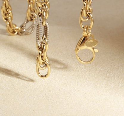 K18YG イエローゴールド K18WG ホワイトゴールド 18K ネックレス ミックスチェーン デザインチェーン 大ぶり 太い オーバル ツイスト 太め ボリューム - Jewelry Hills Tokyo