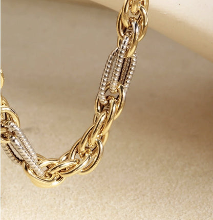 K18YG イエローゴールド K18WG ホワイトゴールド 18K ネックレス ミックスチェーン デザインチェーン 大ぶり 太い オーバル ツイスト 太め ボリューム - Jewelry Hills Tokyo