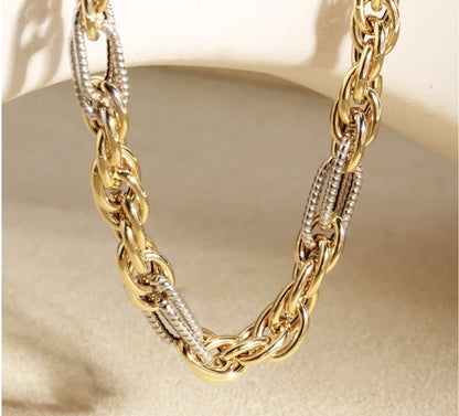 K18YG イエローゴールド K18WG ホワイトゴールド 18K ネックレス ミックスチェーン デザインチェーン 大ぶり 太い オーバル ツイスト 太め ボリューム - Jewelry Hills Tokyo