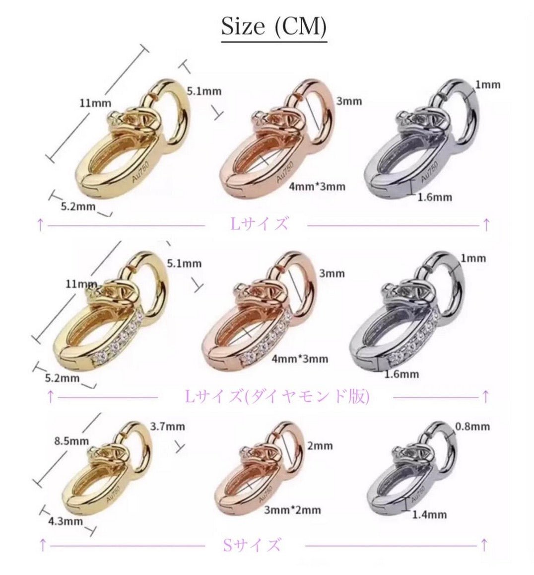 K18YG PG WG 18K バチカン ジュエリーパーツ ロック付き チャーム 鏡面/ダイヤモンド 18K マルチバチカン - Jewelry Hills Tokyo