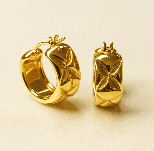 K18YG WG フープピアス 中空ピアス リングピアス イエローゴールド ホワイトゴールド 18金 18K YG 模様 柄 X イタリアンジュエリー - Jewelry Hills Tokyo