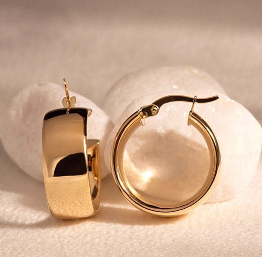 K18YG WG リングピアス 鏡面 イエローゴールド ホワイトゴールド 18K 18金 ピアス 中空ピアス フープピアス 24mm - Jewelry Hills Tokyo