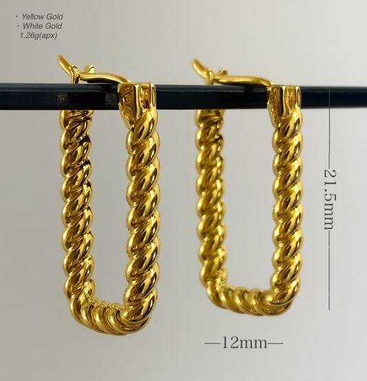 K18YG WG オーバル 長方形 フープピアス ツイスト ロープ リングピアス ピアス ねじり 18K 18金 イエローゴールド ホワイトゴールド - Jewelry Hills Tokyo