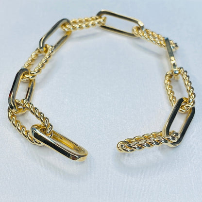 K18YG イエローゴールド WG レオンチェーン ケーブルチェーン 18K 18金 オーバルチェーン ねじり ロープ ツイスト ブレスレット ブレス メンズ レディース ユニセックス ブレスレットチェーン 太め コンビチェーン イエローゴールド WG ホワイトゴールド 17cm~ - Jewelry Hills Tokyo