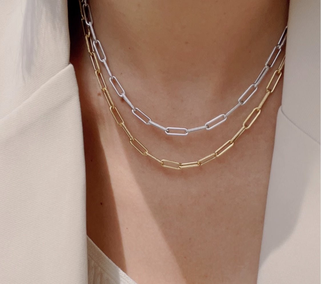 K18YG WG ネックレス チェーンネックレス レオンチェーン オーバル ペーパークリップチェーン 18K イエローゴールド ホワイトゴールド メンズ レディース - Jewelry Hills Tokyo