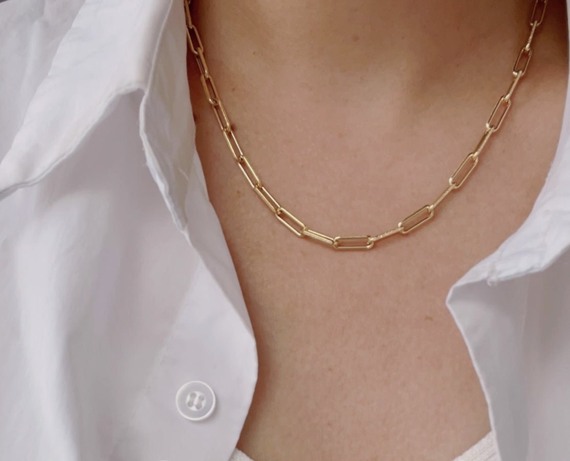 K18YG WG ネックレス チェーンネックレス レオンチェーン オーバル ペーパークリップチェーン 18K イエローゴールド ホワイトゴールド メンズ レディース - Jewelry Hills Tokyo