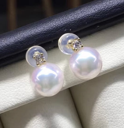 K18YG WG あこや真珠 ピアス スタッドピアスシンプル 真珠 パール 18K ワンポイント WG ホワイトゴールド イエローゴールド akoya pearl - Jewelry Hills Tokyo