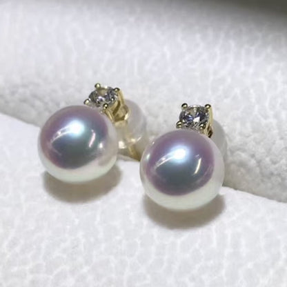 K18YG WG あこや真珠 ピアス スタッドピアスシンプル 真珠 パール 18K ワンポイント WG ホワイトゴールド イエローゴールド akoya pearl - Jewelry Hills Tokyo