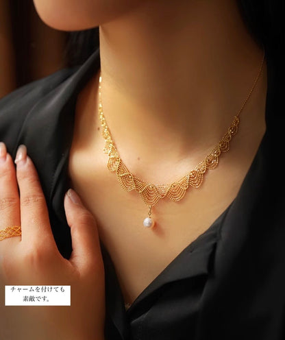K18YG WG イエローゴールド ホワイトゴールド 18K レースネックレス フェアリーチェーン メッシュ レース YG ボールチェーン アジャスター - Jewelry Hills Tokyo