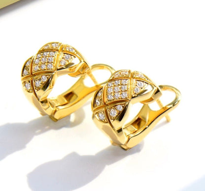 K18YG WG PG ダイヤモンド ピアス クリップ スタッドピアス イエローゴールド ピンクゴールド ホワイトゴールド YG 18K X 模様 18金 柄 スタッドピアス リングピアス - Jewelry Hills Tokyo
