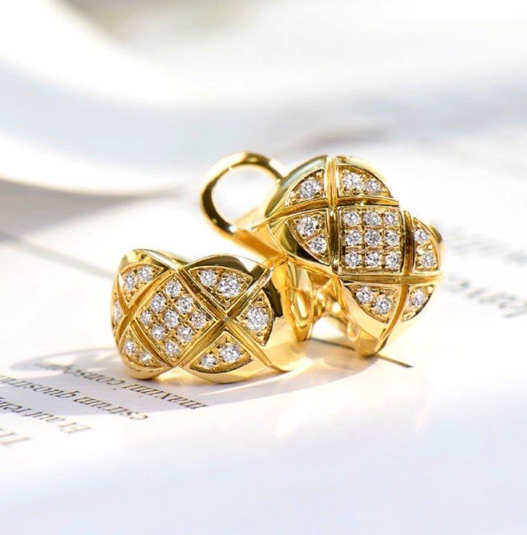 K18YG WG PG ダイヤモンド ピアス クリップ スタッドピアス イエローゴールド ピンクゴールド ホワイトゴールド YG 18K X 模様 18金 柄 スタッドピアス リングピアス - Jewelry Hills Tokyo