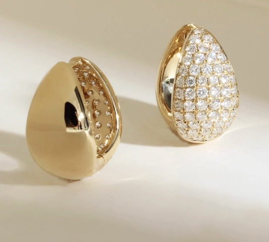 K18YG WG リングピアス【ダイヤモンド / 鏡面】ティアドロップ 雫 ぷっくり イエローゴールド YG 18K ピアス フープピアス K18WG ホワイトゴールド ダイヤ ぽってり 丸い - Jewelry Hills Tokyo