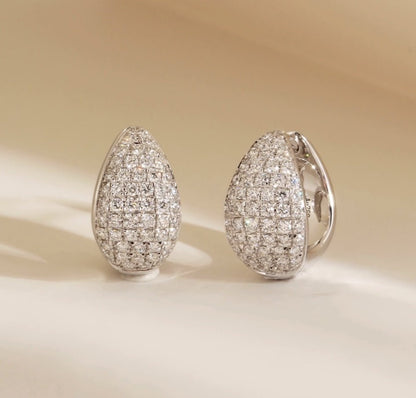 K18YG WG リングピアス【ダイヤモンド / 鏡面】ティアドロップ 雫 ぷっくり イエローゴールド YG 18K ピアス フープピアス K18WG ホワイトゴールド ダイヤ ぽってり 丸い - Jewelry Hills Tokyo