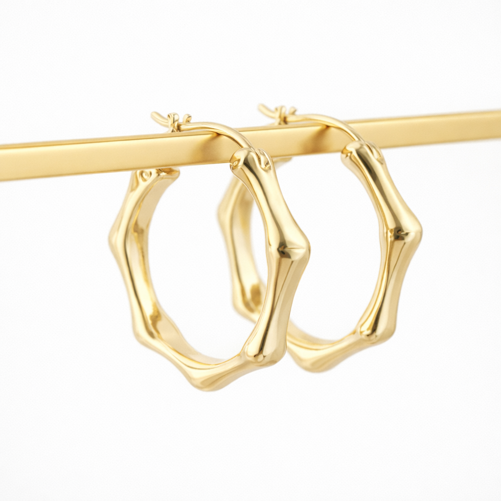 18k bamboo hoop earrings hollow