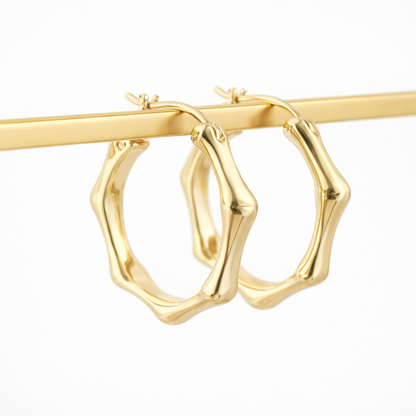 18k bamboo hoop earrings hollow