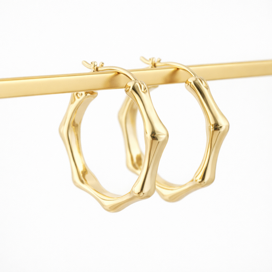 18k bamboo hoop earrings hollow