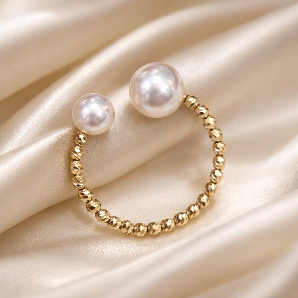 K18YG あこや真珠 指輪 リング ワイヤーリング 18K アコヤ真珠 ツインパール 双子 パール フォークリング オープンリング