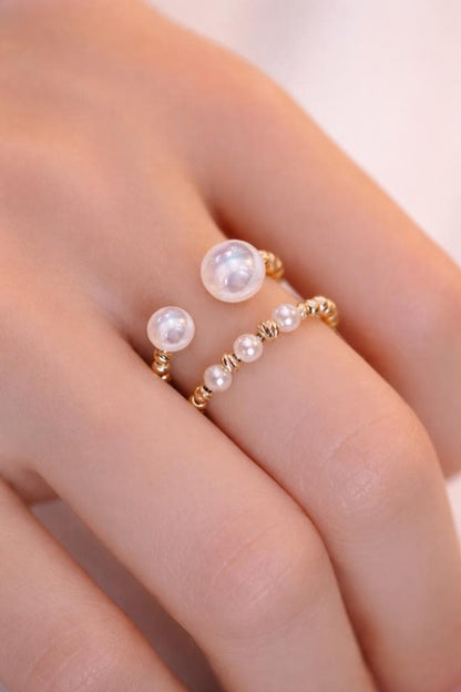 K18YG あこや真珠 指輪 リング ワイヤーリング 18K アコヤ真珠 ツインパール 双子 パール フォークリング オープンリング