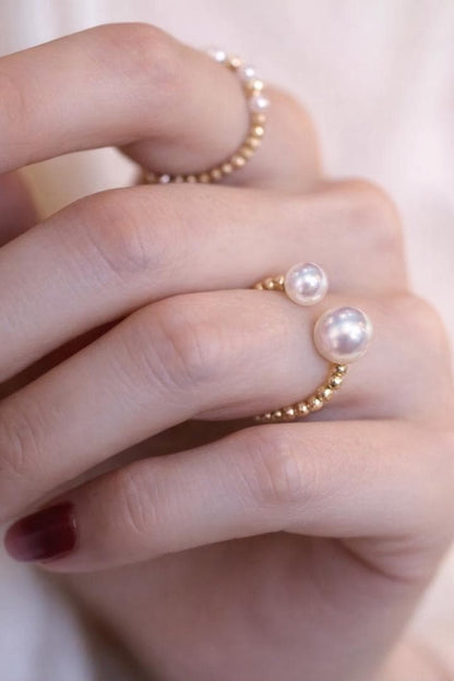 K18YG あこや真珠 指輪 リング ワイヤーリング 18K アコヤ真珠 ツインパール 双子 パール フォークリング オープンリング