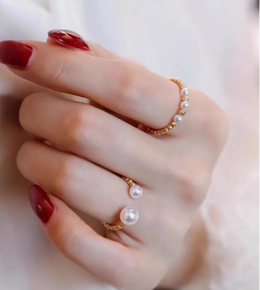 K18YG あこや真珠 指輪 リング ワイヤーリング 18K アコヤ真珠 ツインパール 双子 パール フォークリング オープンリング