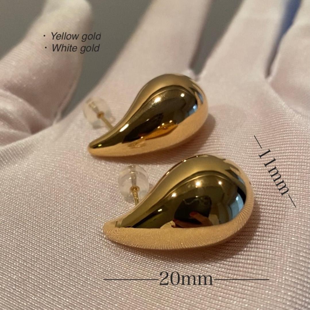 K18YG ぷっくり ティアドロップ スタッドピアス 中空ピアス イエローゴールド 丸い ドロップ型 18K 雫 イタリアンジュエリー