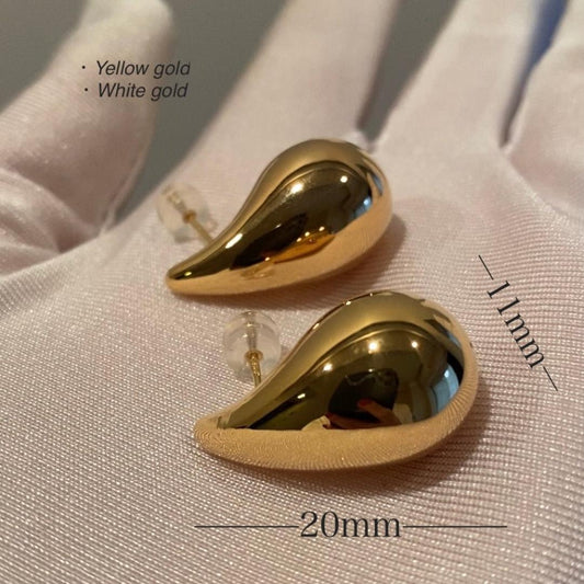 18K Yellow Gold Plump Teardrop Stud Earrings, Sizes S and M, 18K Yellow Gold Hollow Earrings, Round, Drop, Triangle, 18K Yellow Gold, Droplet, Teardrop
