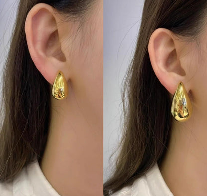 K18YG ぷっくり ティアドロップ スタッドピアス 中空ピアス イエローゴールド 丸い ドロップ型 18K 雫 イタリアンジュエリー