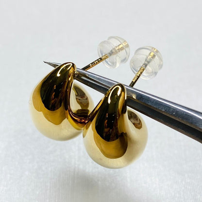 K18YG ぷっくり ティアドロップ スタッドピアス 中空ピアス イエローゴールド 丸い ドロップ型 18K 雫 イタリアンジュエリー