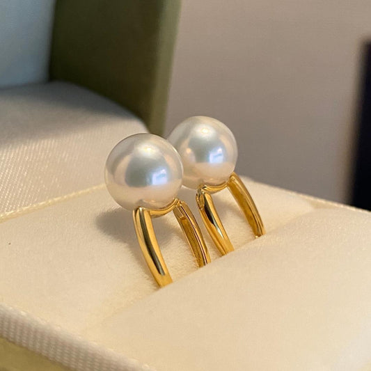 K18YG あこや真珠 花珠 パール リングピアス スクエア アコヤ真珠 18K シンプル 8-8.5mm ~