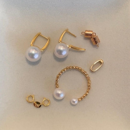 K18YG あこや真珠 花珠 パール リングピアス スクエア アコヤ真珠 18K シンプル 8-8.5mm ~