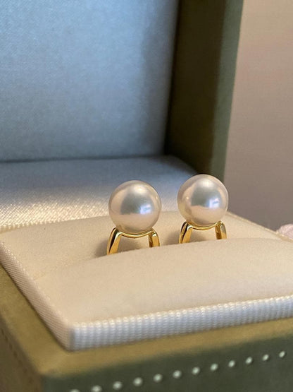 K18YG あこや真珠 花珠 パール リングピアス スクエア アコヤ真珠 18K シンプル 8-8.5mm ~