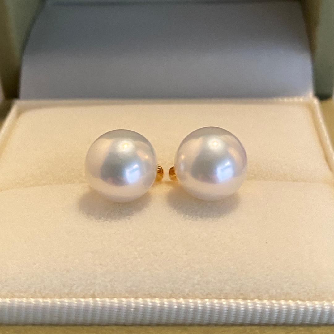 K18YG あこや真珠 花珠 パール リングピアス スクエア アコヤ真珠 18K シンプル 8-8.5mm ~