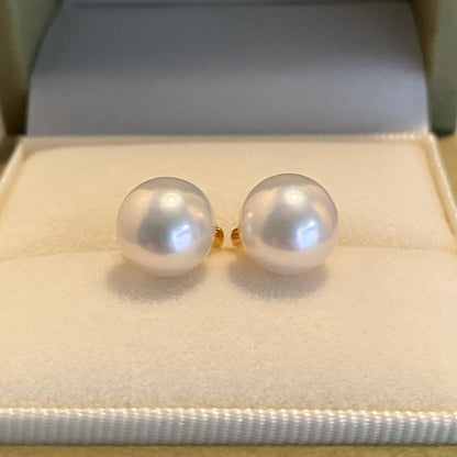 K18YG あこや真珠 花珠 パール リングピアス スクエア アコヤ真珠 18K シンプル 8-8.5mm ~