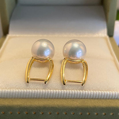 K18YG あこや真珠 花珠 パール リングピアス スクエア アコヤ真珠 18K シンプル 8-8.5mm ~