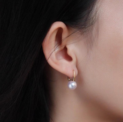 K18YG あこや真珠 花珠 パール リングピアス スクエア アコヤ真珠 18K シンプル 8-8.5mm ~