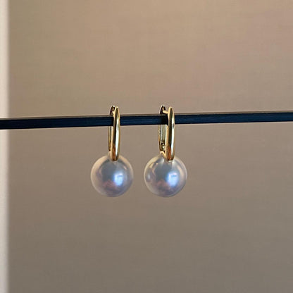 K18YG あこや真珠 花珠 パール リングピアス スクエア アコヤ真珠 18K シンプル 8-8.5mm ~