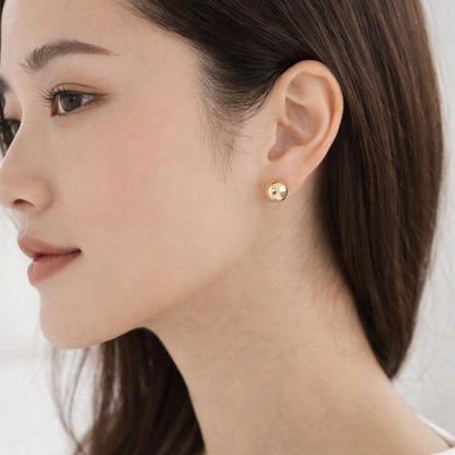 18K Yellow Gold Hollow Ball Stud Earrings, 8mm Round, Mirror Polished, 18K Yellow Gold