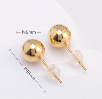 18K Yellow Gold Hollow Ball Stud Earrings, 8mm Round, Mirror Polished, 18K Yellow Gold