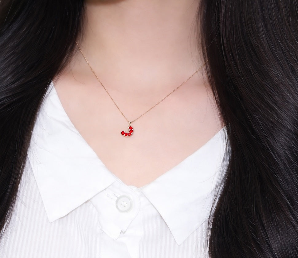 K18YG 天然ピジョンブラッドルビー ハート ペンダント ネックレス 18K イエローゴールド ハート型 小ぶり